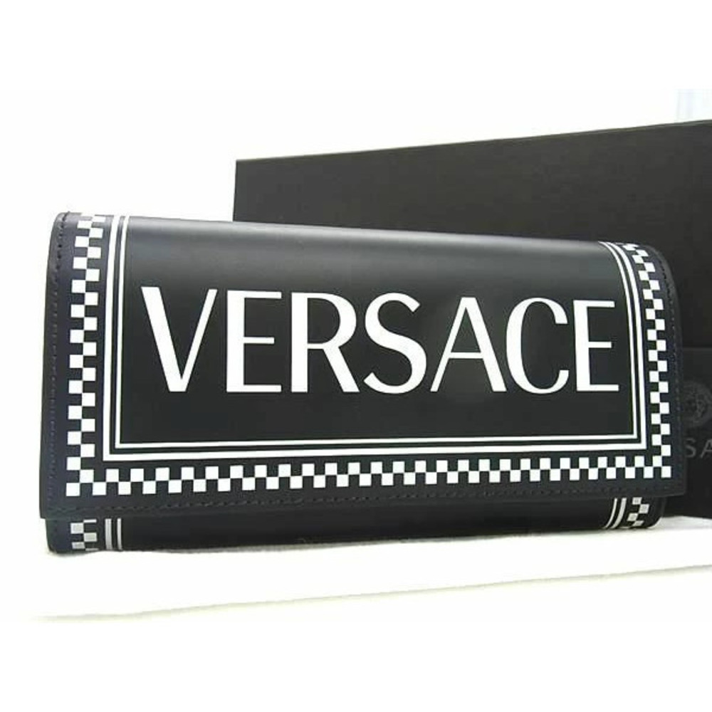 VERSACE Leather Bi fold Long Wallet Black